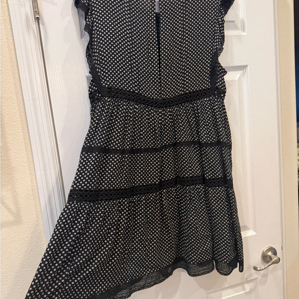 Free People Black & White Floral Dot Lace-Trim Midi Dress - Picture 3 of 11